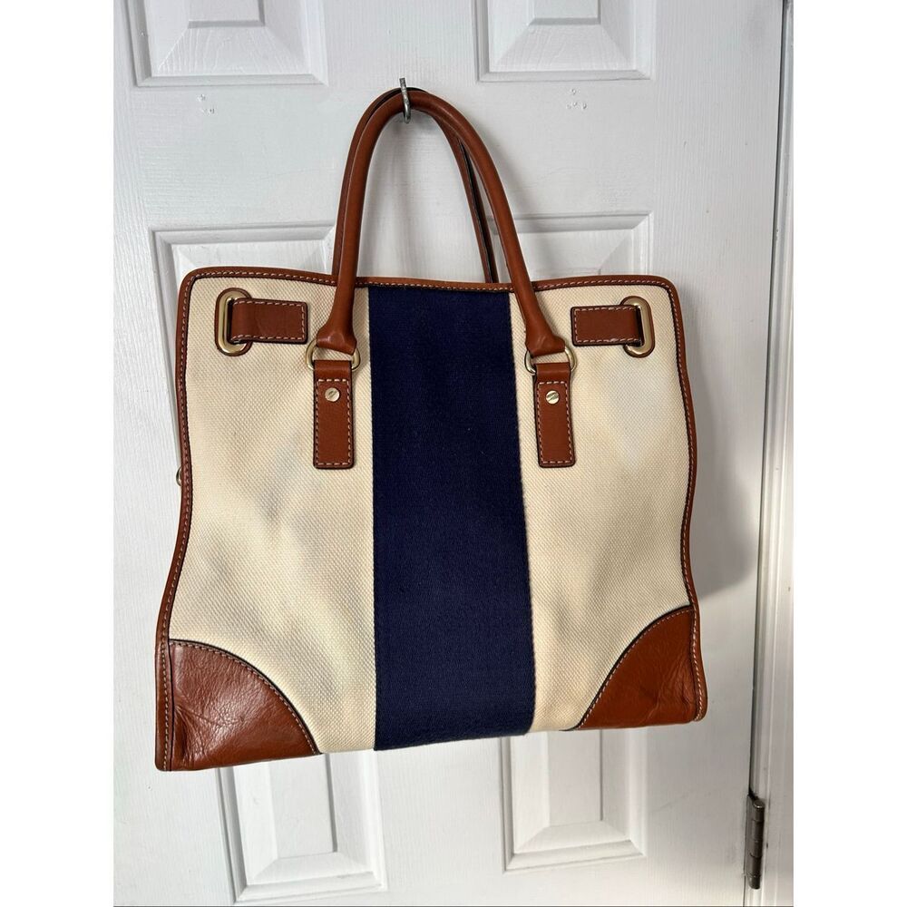 Michael Kors Hamilton East West Mono Stripe Canvas/Leather Nautical Satchel bag - Picture 5 of 6